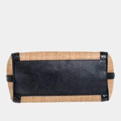 Dolce & Gabbana Beige/Black Raffia and Python Trim Miss Dolce Top Handle Bag