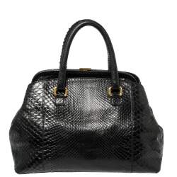 Pre Owned حقيبة دولتشي أند غابانا بإطار حواف جلد ثعبان أسود