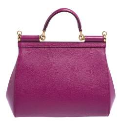 Pre Owned Dolce & Gabbana Pink Leather Medium Miss Sicily Top Handle Bag