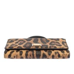 مملوكة مسبقًا محفظة دولتشي أند غابانا ميس سيسيلي جلد نقشة الفهد بني/أسود بسلسة