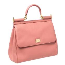 Pre Owned Dolce & Gabbana Pink Leather Large Miss Sicily Top Handle Bag
