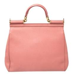 Pre Owned Dolce & Gabbana Pink Leather Large Miss Sicily Top Handle Bag