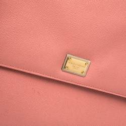 Pre Owned Dolce & Gabbana Pink Leather Large Miss Sicily Top Handle Bag