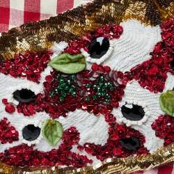 Pre Owned حقيبة يد توتس دولتشي أند غابانا أي لوف بيتزا قماش كاروهات أحمر/أبيض و جلد سحلية بترتر