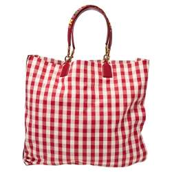 Pre Owned حقيبة يد توتس دولتشي أند غابانا أي لوف بيتزا قماش كاروهات أحمر/أبيض و جلد سحلية بترتر