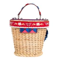 Pre Owned Dolce & Gabbana Multicolor Wicker, Leather and Straw Crystal Embellishment Bag