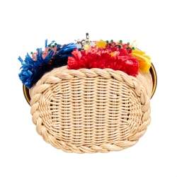 Pre Owned Dolce & Gabbana Multicolor Wicker, Leather and Straw Crystal Embellishment Bag