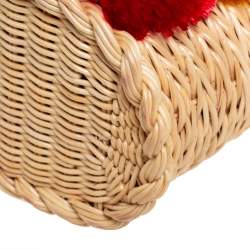 Pre Owned Dolce & Gabbana Multicolor Wicker, Leather and Straw Crystal Embellishment Bag