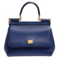 Pre Owned Dolce & Gabbana Blue Leather Small Miss Sicily Top Handle Bag
