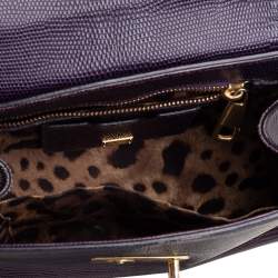 Pre Owned حقيبة دولتشي أند غابانا ميس مونيكا صغيرة يد علوية جلد نقشة السحلية بنفسجي داكن