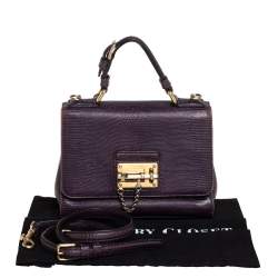 Pre Owned حقيبة دولتشي أند غابانا ميس مونيكا صغيرة يد علوية جلد نقشة السحلية بنفسجي داكن