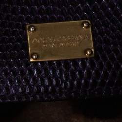 Pre Owned حقيبة دولتشي أند غابانا ميس مونيكا صغيرة يد علوية جلد نقشة السحلية بنفسجي داكن