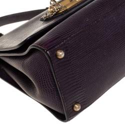 Pre Owned حقيبة دولتشي أند غابانا ميس مونيكا صغيرة يد علوية جلد نقشة السحلية بنفسجي داكن