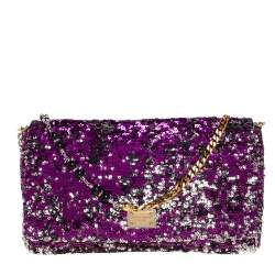 Pre Owned Dolce & Gabbana Purple/Silver Sequin Miss Charles Shoulder Bag