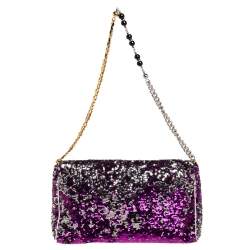 Pre Owned Dolce & Gabbana Purple/Silver Sequin Miss Charles Shoulder Bag