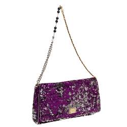Pre Owned Dolce & Gabbana Purple/Silver Sequin Miss Charles Shoulder Bag