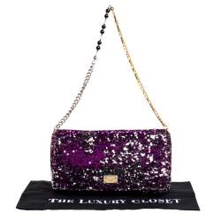 Pre Owned Dolce & Gabbana Purple/Silver Sequin Miss Charles Shoulder Bag