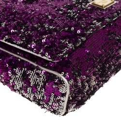 Pre Owned Dolce & Gabbana Purple/Silver Sequin Miss Charles Shoulder Bag