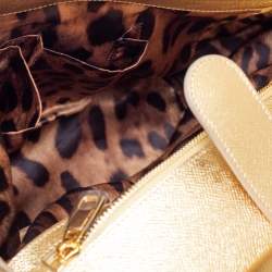 Pre Owned Dolce & Gabbana Gold Woven Raffia and Leather Large Miss Sicily Top Handle Bag