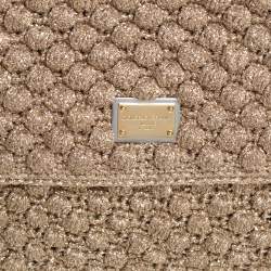 Pre Owned Dolce & Gabbana Gold Woven Raffia and Leather Large Miss Sicily Top Handle Bag