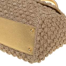 Pre Owned Dolce & Gabbana Gold Woven Raffia and Leather Large Miss Sicily Top Handle Bag