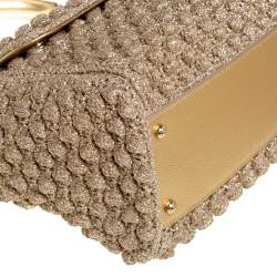 Pre Owned Dolce & Gabbana Gold Woven Raffia and Leather Large Miss Sicily Top Handle Bag
