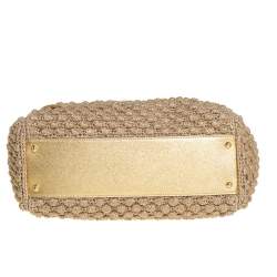 Pre Owned Dolce & Gabbana Gold Woven Raffia and Leather Large Miss Sicily Top Handle Bag