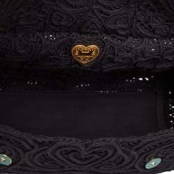 Pre Owned Dolce & Gabbana Black Fabric Medium Sicily Cordonetto Top Handle Bag