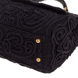 Pre Owned Dolce & Gabbana Black Fabric Medium Sicily Cordonetto Top Handle Bag