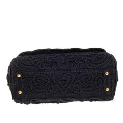 Pre Owned Dolce & Gabbana Black Fabric Medium Sicily Cordonetto Top Handle Bag