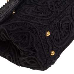 Pre Owned Dolce & Gabbana Black Fabric Medium Sicily Cordonetto Top Handle Bag