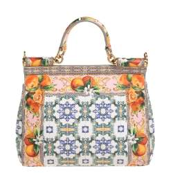 Pre Owned Dolce & Gabbana Multicolor Printed Leather Medium Miss Sicily Top Handle Bag