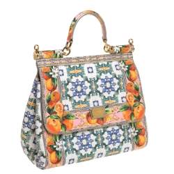 Pre Owned Dolce & Gabbana Multicolor Printed Leather Medium Miss Sicily Top Handle Bag