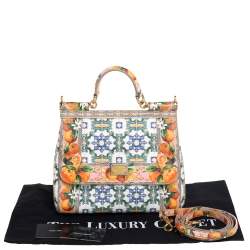 Pre Owned Dolce & Gabbana Multicolor Printed Leather Medium Miss Sicily Top Handle Bag