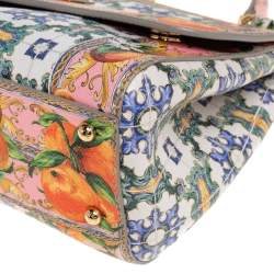 Pre Owned Dolce & Gabbana Multicolor Printed Leather Medium Miss Sicily Top Handle Bag