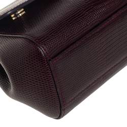 Pre Owned Dolce & Gabbana Dark Burgundy Lizard Embossed Leather Small Miss Sicily Crystal Top Handle Bag