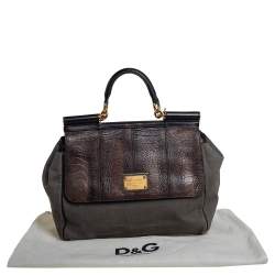 مملوكة مسبقًا Dolce & Gabbana Grey/Black Denim and Ostrich Leg Leather Large Miss Sicily Top Handle Bag