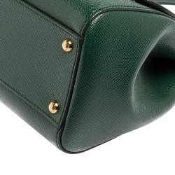 Pre Owned Dolce & Gabbana Green Leather Medium Miss Sicily Top Handle Bag