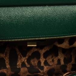 Pre Owned Dolce & Gabbana Green Leather Medium Miss Sicily Top Handle Bag