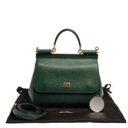 Pre Owned Dolce & Gabbana Green Leather Medium Miss Sicily Top Handle Bag