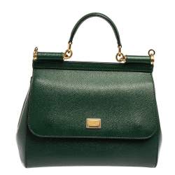 Pre Owned Dolce & Gabbana Green Leather Medium Miss Sicily Top Handle Bag