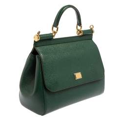 Pre Owned Dolce & Gabbana Green Leather Medium Miss Sicily Top Handle Bag