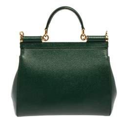 Pre Owned Dolce & Gabbana Green Leather Medium Miss Sicily Top Handle Bag