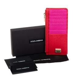 مملوكة مسبقًا Dolce & Gabbana Red/Pink Leather Zip Card Holder