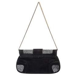 Pre Owned حقيبة كلتش دولتشي أند غابانا سويدي أسود مزخرف كريستال بسلسلة