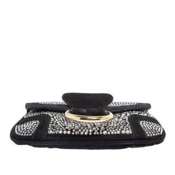 Pre Owned حقيبة كلتش دولتشي أند غابانا سويدي أسود مزخرف كريستال بسلسلة