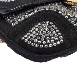 Pre Owned حقيبة كلتش دولتشي أند غابانا سويدي أسود مزخرف كريستال بسلسلة