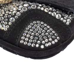 Pre Owned حقيبة كلتش دولتشي أند غابانا سويدي أسود مزخرف كريستال بسلسلة