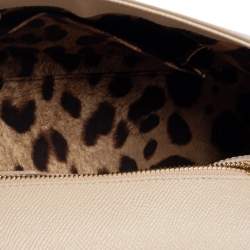 Pre Owned Dolce & Gabbana Beige Leather Medium Miss Sicily Top Handle Bag