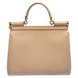 Pre Owned Dolce & Gabbana Beige Leather Medium Miss Sicily Top Handle Bag